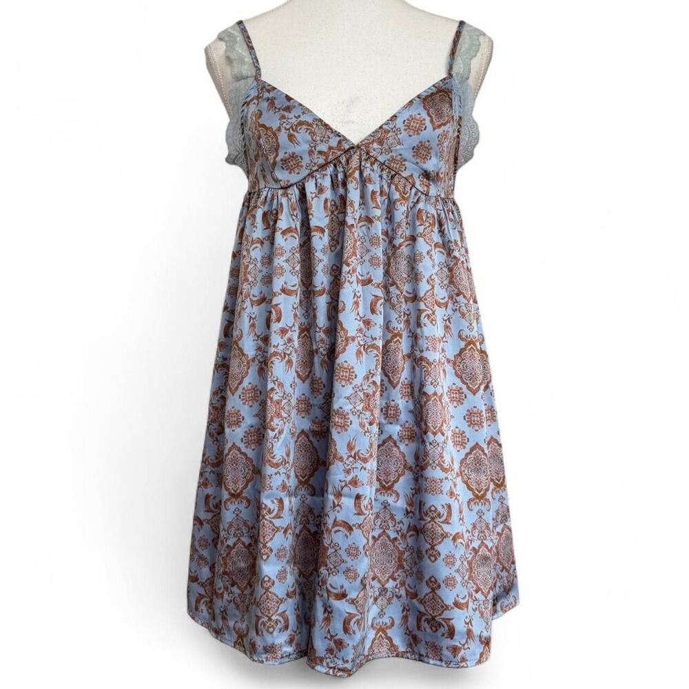 Free People baby blue and brown babydoll slip dress